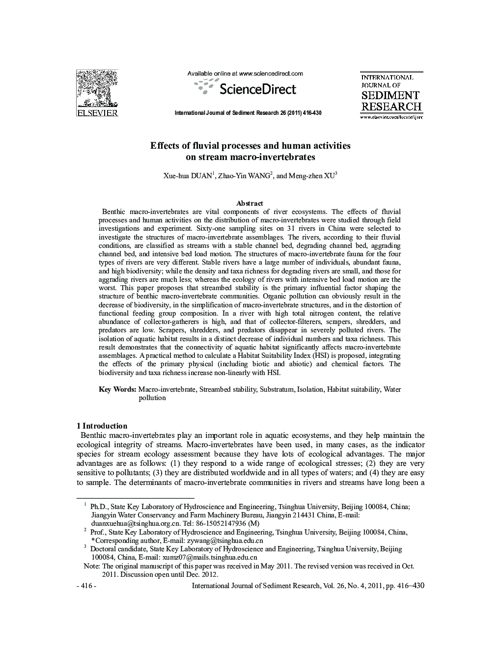 Effects of fluvial processes and human activities on stream macro-invertebrates 