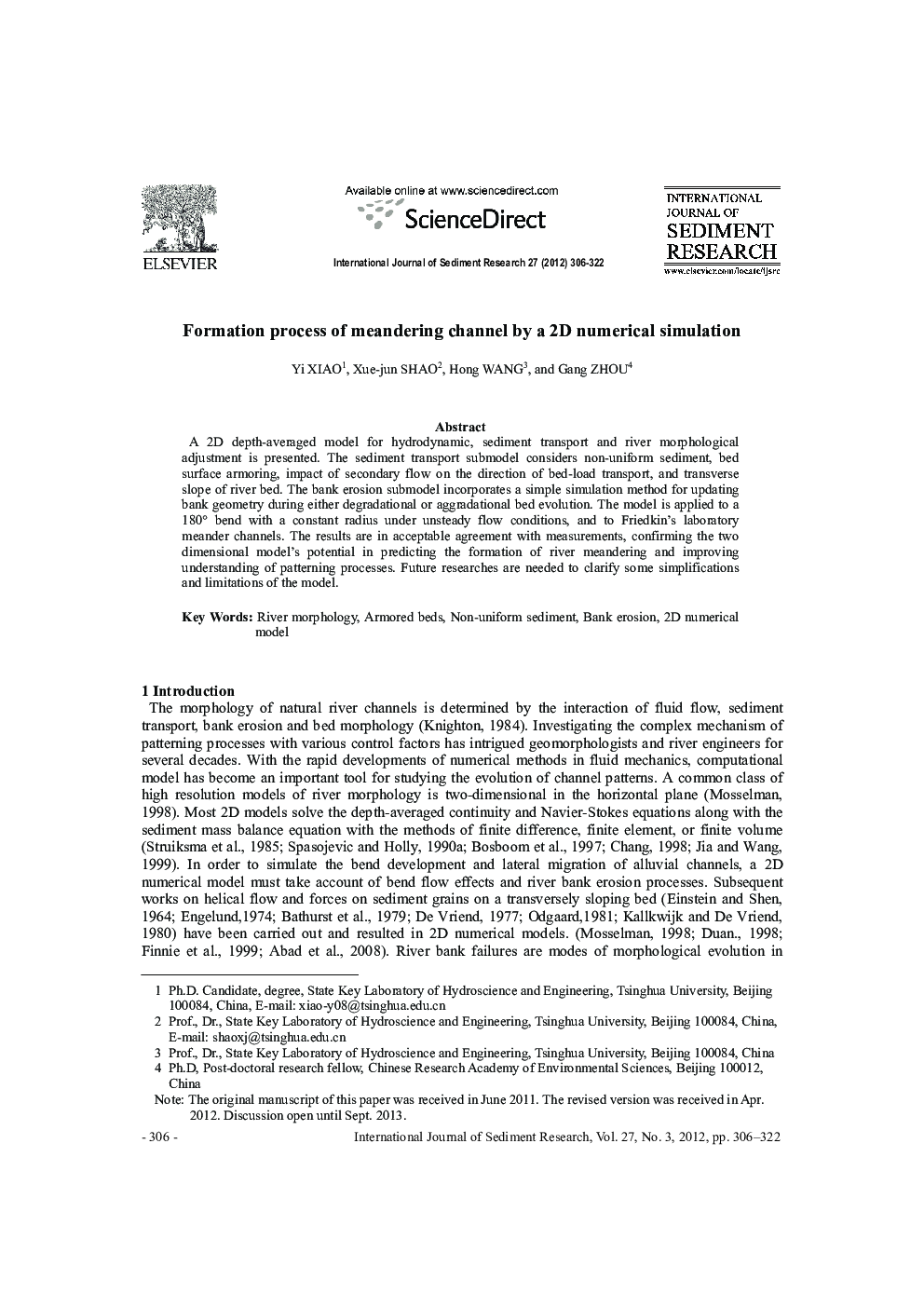 Formation process of meandering channel by a 2D numerical simulation 