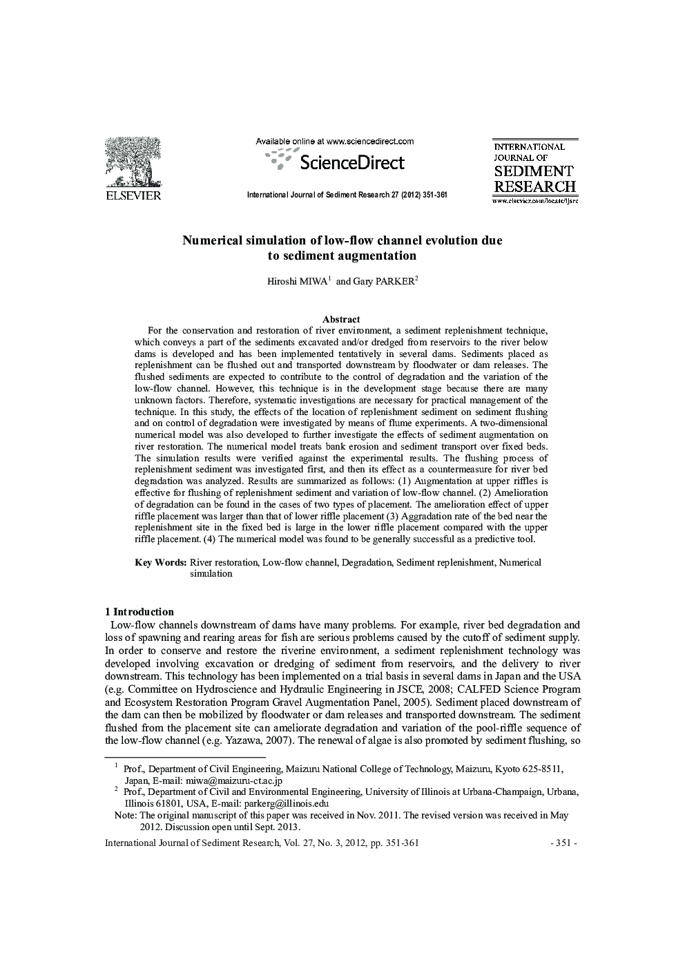 Numerical simulation of low-flow channel evolution due to sediment augmentation 