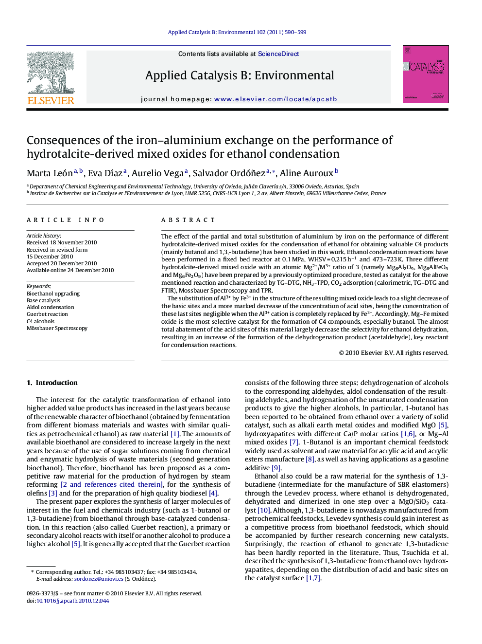 Consequences of the iron–aluminium exchange on the performance of hydrotalcite-derived mixed oxides for ethanol condensation