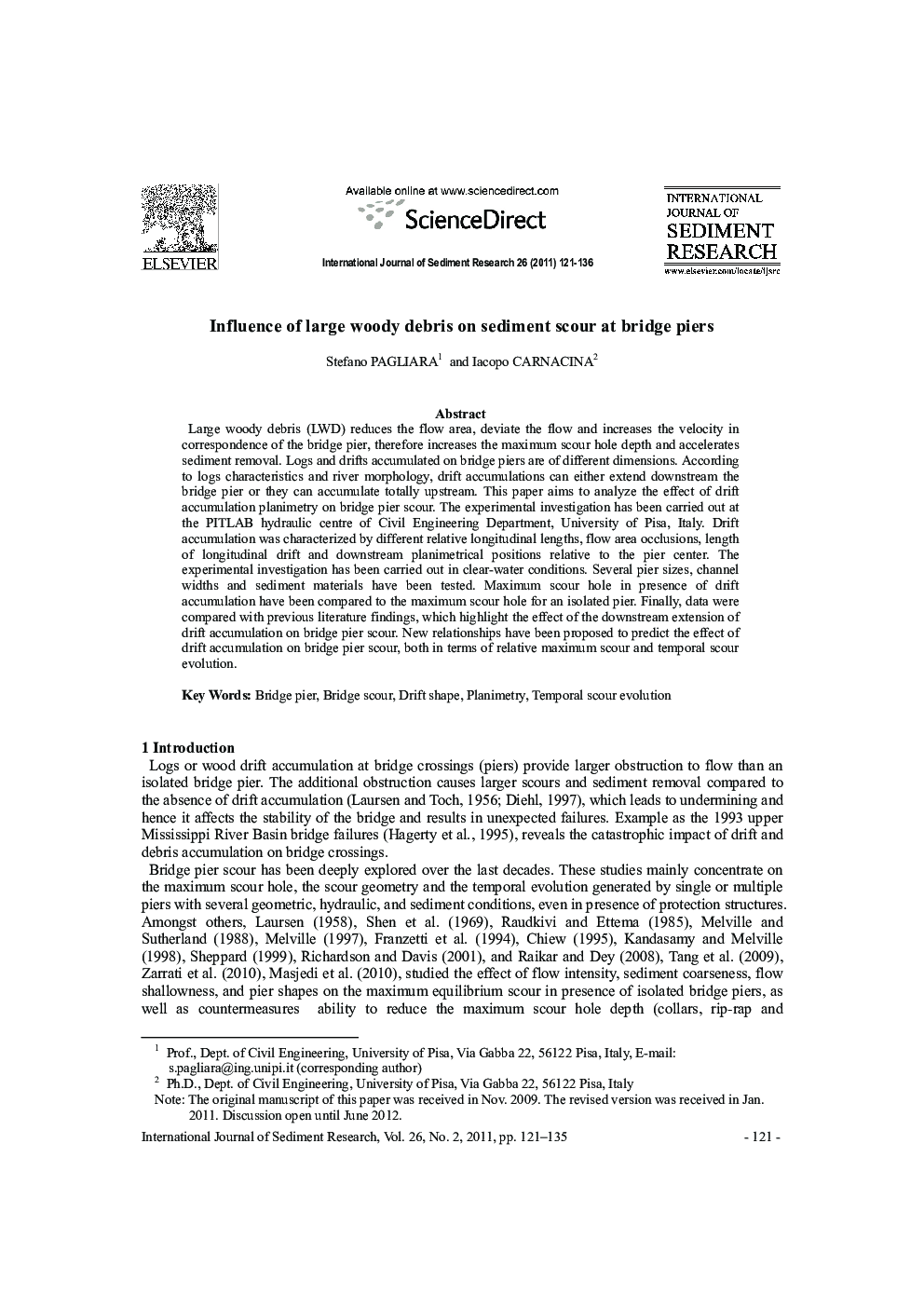 Influence of large woody debris on sediment scour at bridge piers 