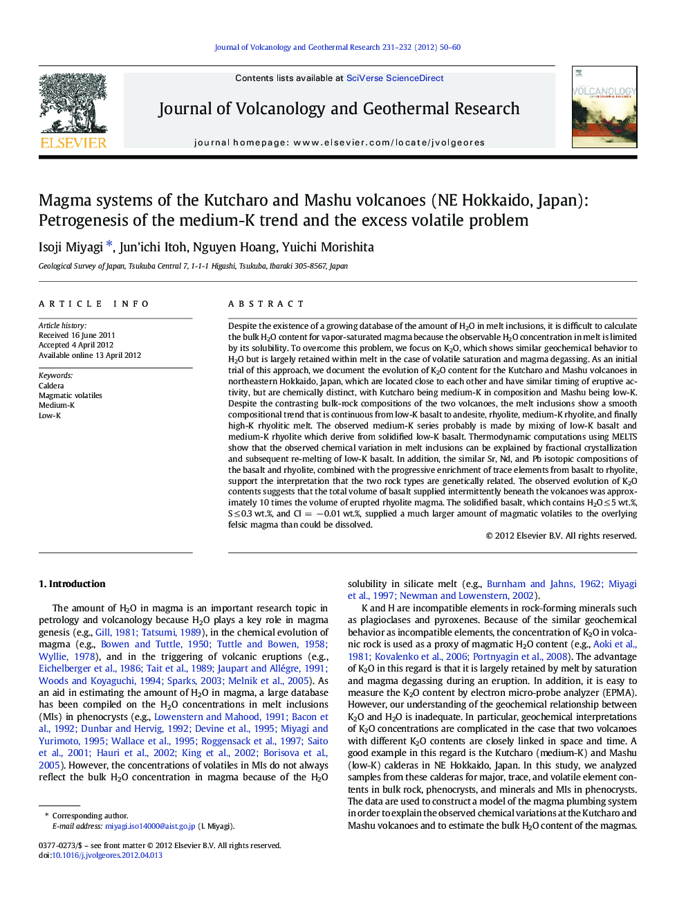 Magma systems of the Kutcharo and Mashu volcanoes (NE Hokkaido, Japan): Petrogenesis of the medium-K trend and the excess volatile problem