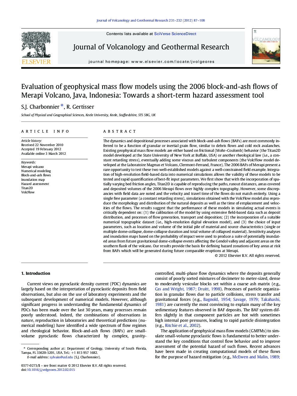 Evaluation of geophysical mass flow models using the 2006 block-and-ash flows of Merapi Volcano, Java, Indonesia: Towards a short-term hazard assessment tool