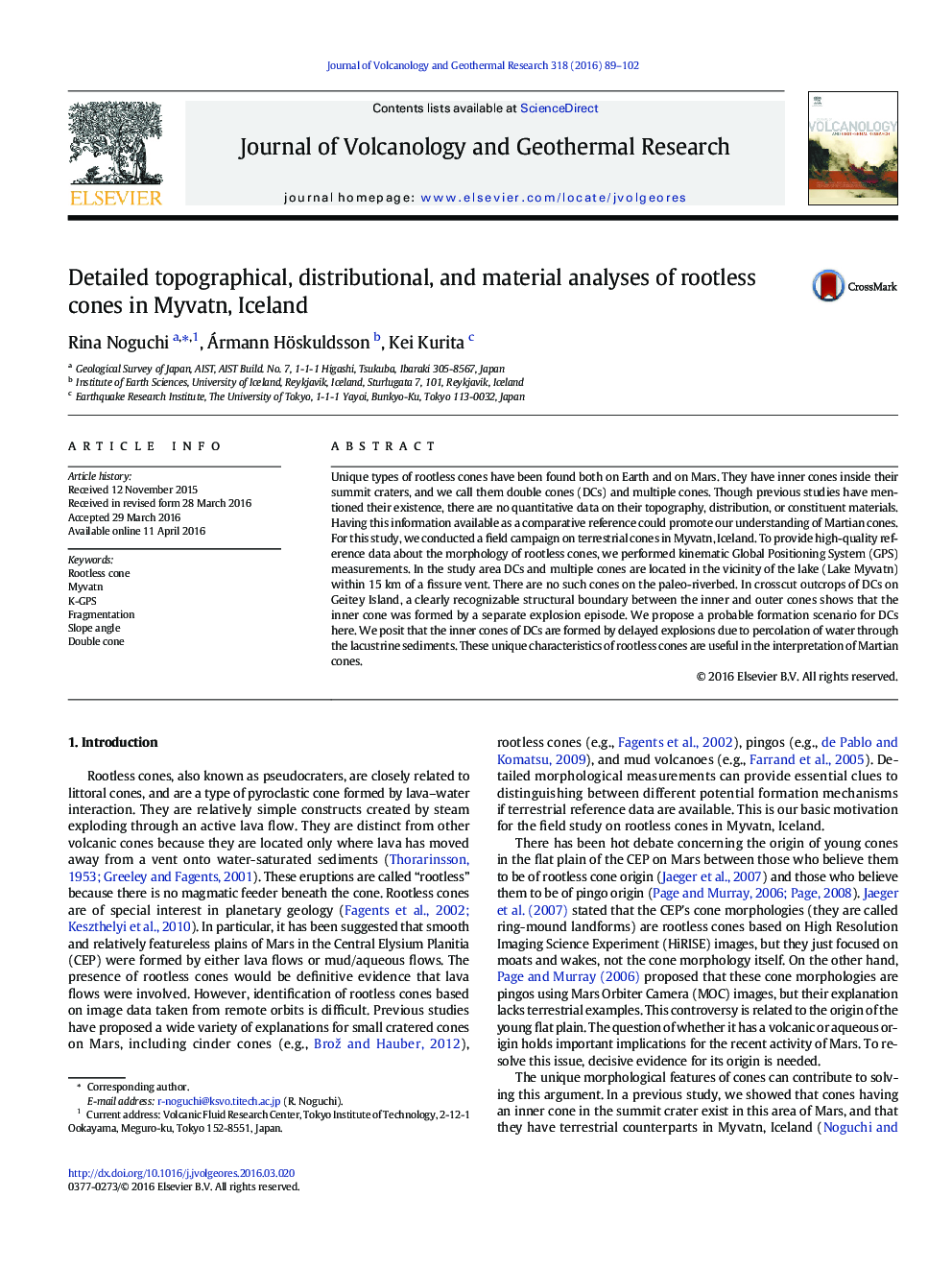 Detailed topographical, distributional, and material analyses of rootless cones in Myvatn, Iceland