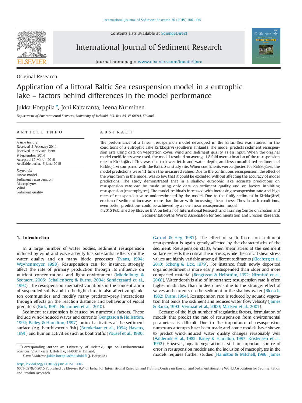 Application of a littoral Baltic Sea resuspension model in a eutrophic lake – factors behind differences in the model performance