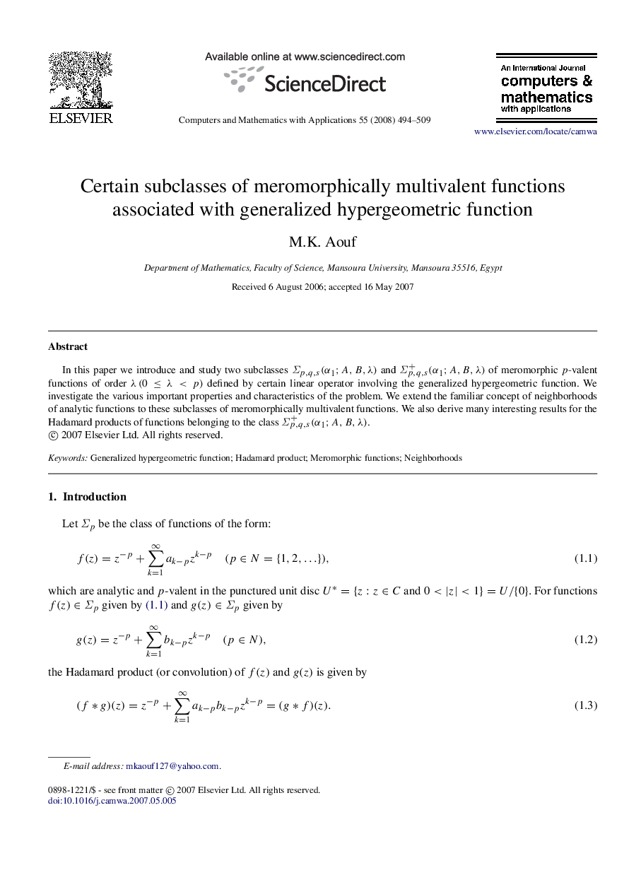 Certain subclasses of meromorphically multivalent functions associated with generalized hypergeometric function