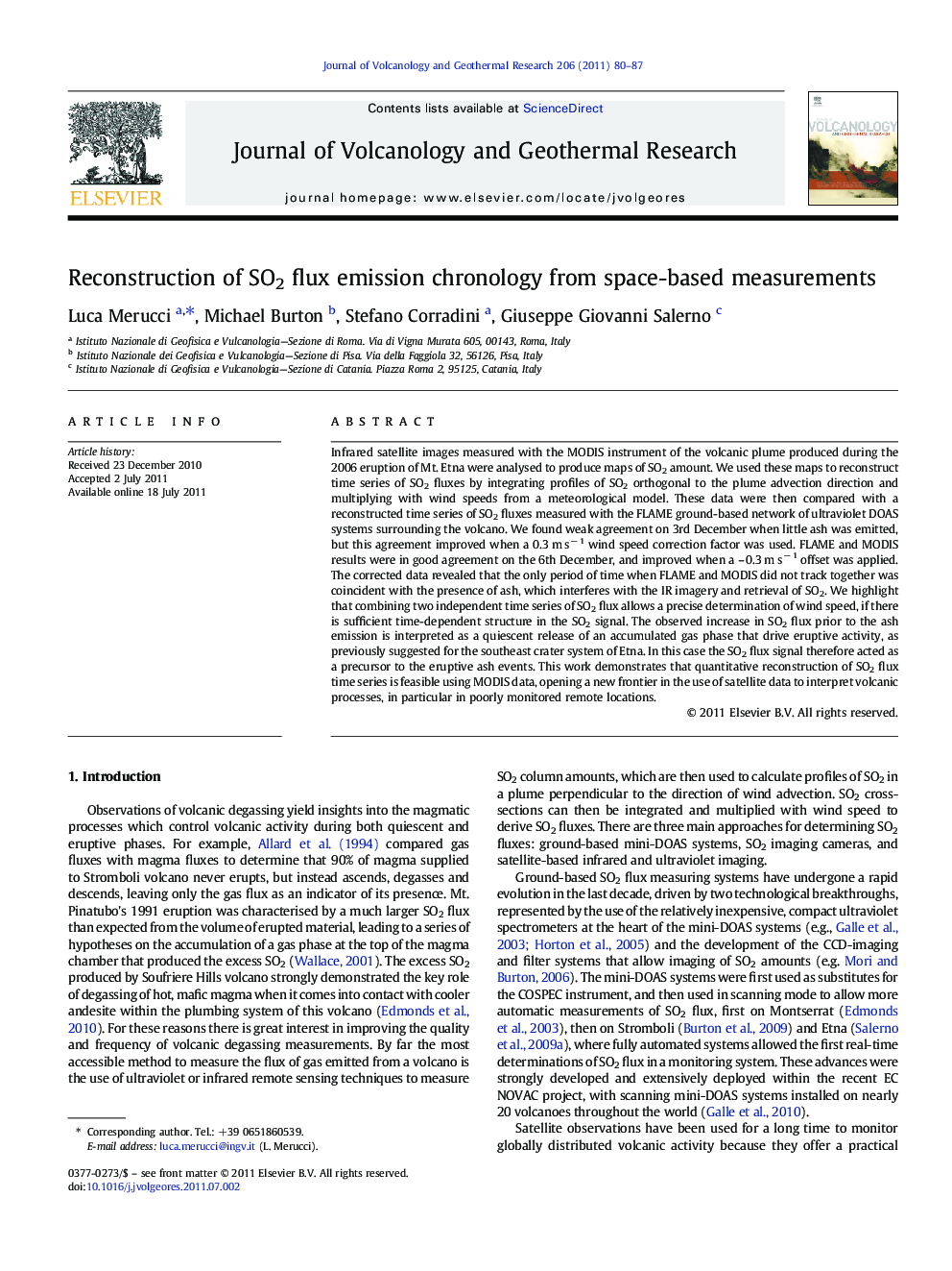 عکس صفحه اول مقاله: Reconstruction of SO2 flux emission chronology from space-based measurements Reconstruction of SO2 flux emission chronology from space-based measurements