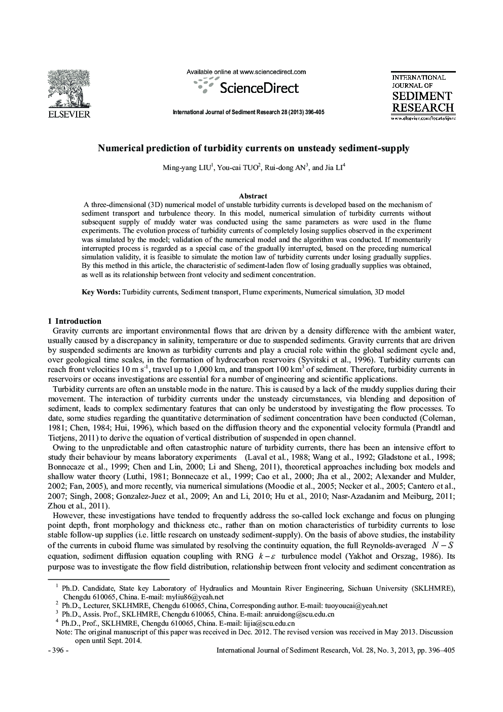 Numerical prediction of turbidity currents on unsteady sediment-supply 