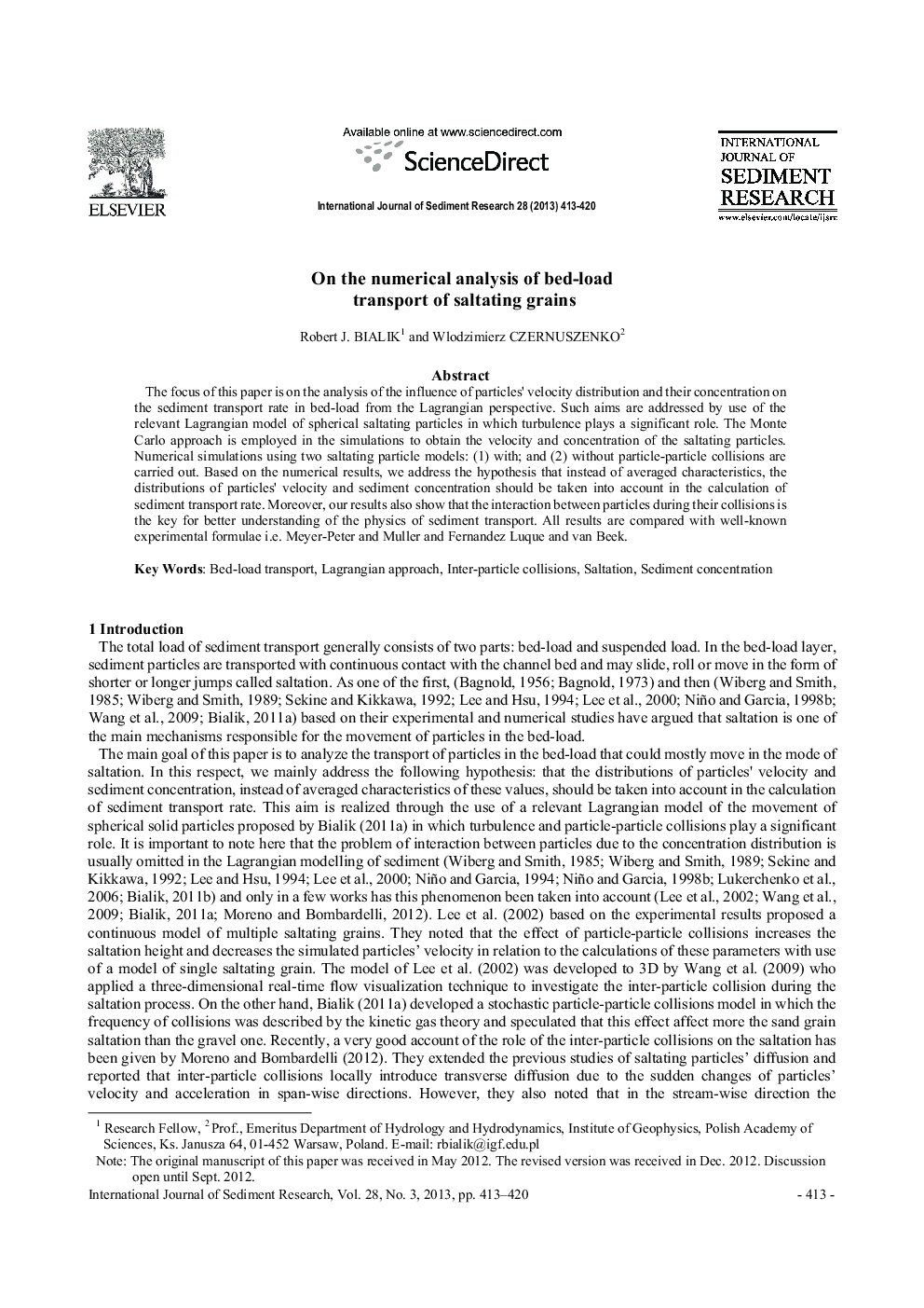 On the numerical analysis of bed-load transport of saltating grains 