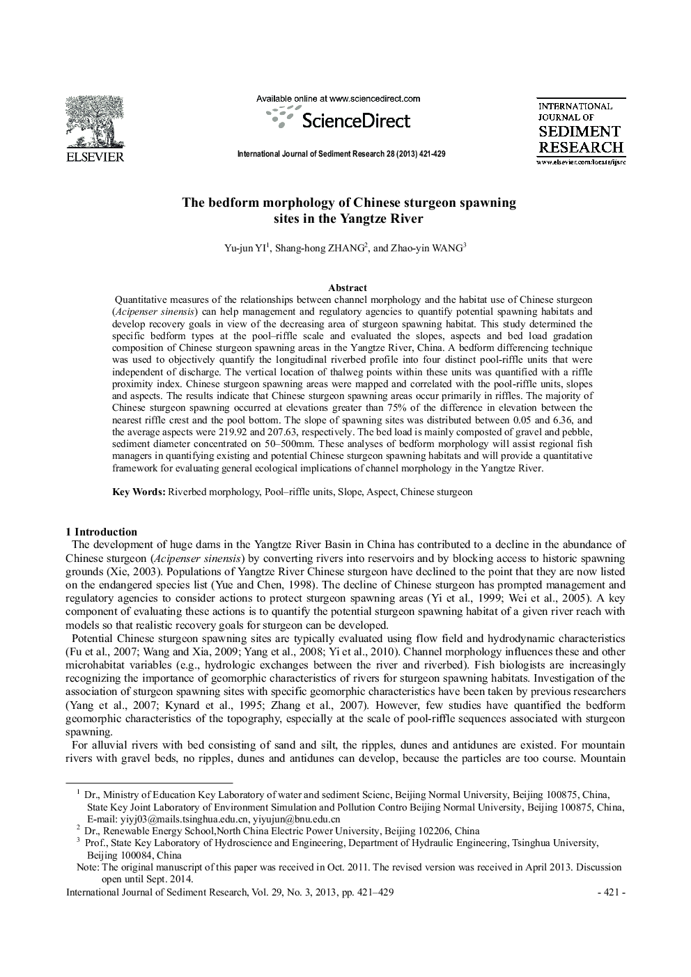 The bedform morphology of Chinese sturgeon spawning sites in the Yangtze River 