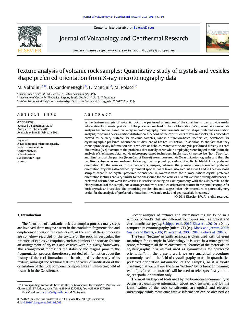 Texture analysis of volcanic rock samples: Quantitative study of crystals and vesicles shape preferred orientation from X-ray microtomography data