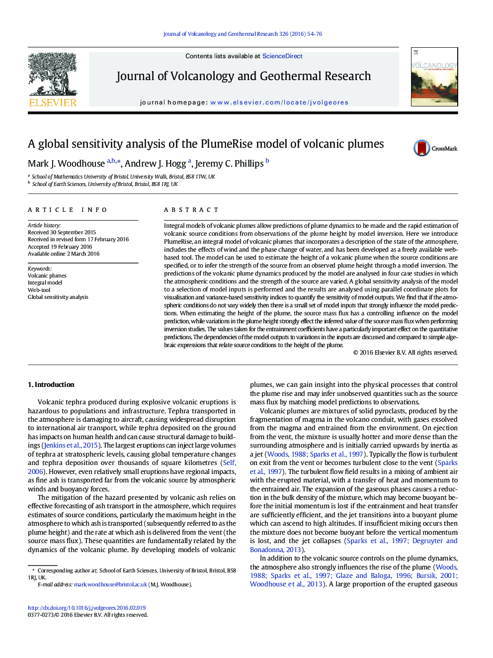 عکس صفحه اول مقاله: A global sensitivity analysis of the PlumeRise model of volcanic plumes A global sensitivity analysis of the PlumeRise model of volcanic plumes