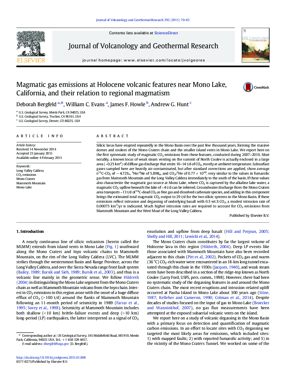 Magmatic gas emissions at Holocene volcanic features near Mono Lake, California, and their relation to regional magmatism