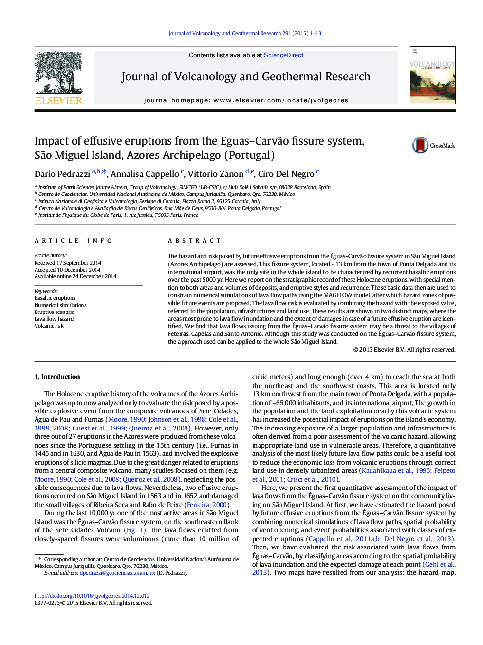 Impact of effusive eruptions from the Eguas–Carvão fissure system, São Miguel Island, Azores Archipelago (Portugal)