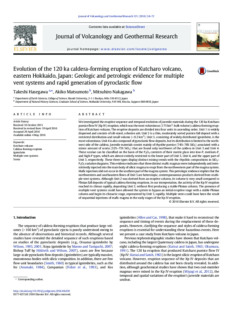 Evolution of the 120 ka caldera-forming eruption of Kutcharo volcano, eastern Hokkaido, Japan: Geologic and petrologic evidence for multiple vent systems and rapid generation of pyroclastic flow