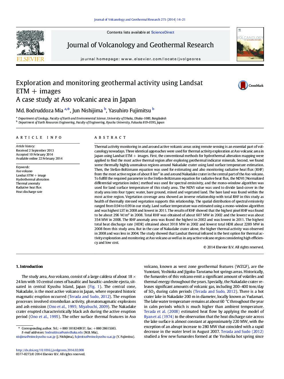 Exploration and monitoring geothermal activity using Landsat ETM + images: A case study at Aso volcanic area in Japan