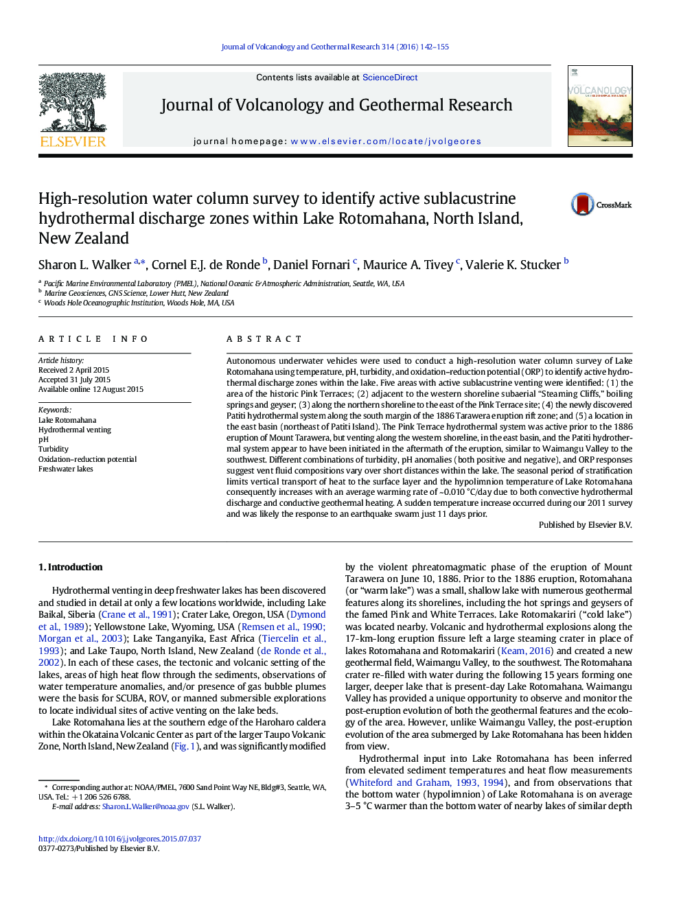 High-resolution water column survey to identify active sublacustrine hydrothermal discharge zones within Lake Rotomahana, North Island, New Zealand