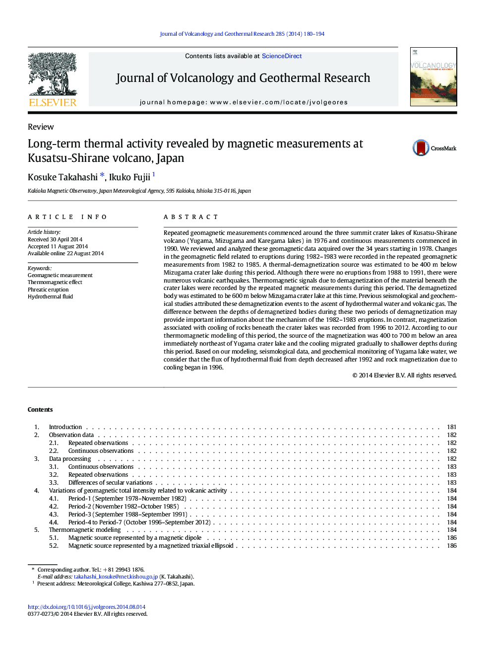 Long-term thermal activity revealed by magnetic measurements at Kusatsu-Shirane volcano, Japan