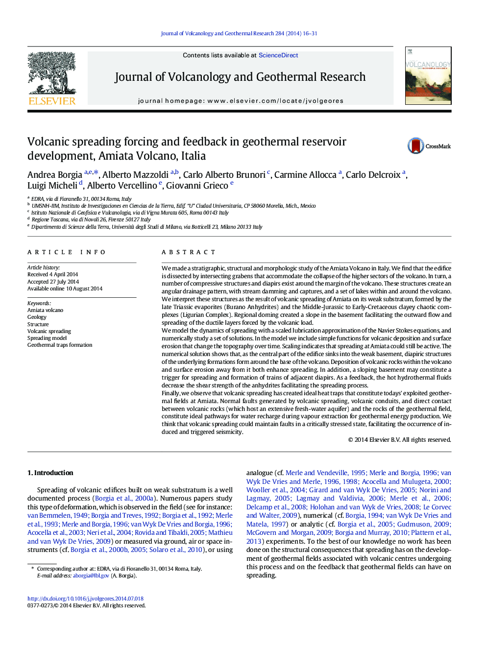 Volcanic spreading forcing and feedback in geothermal reservoir development, Amiata Volcano, Italia