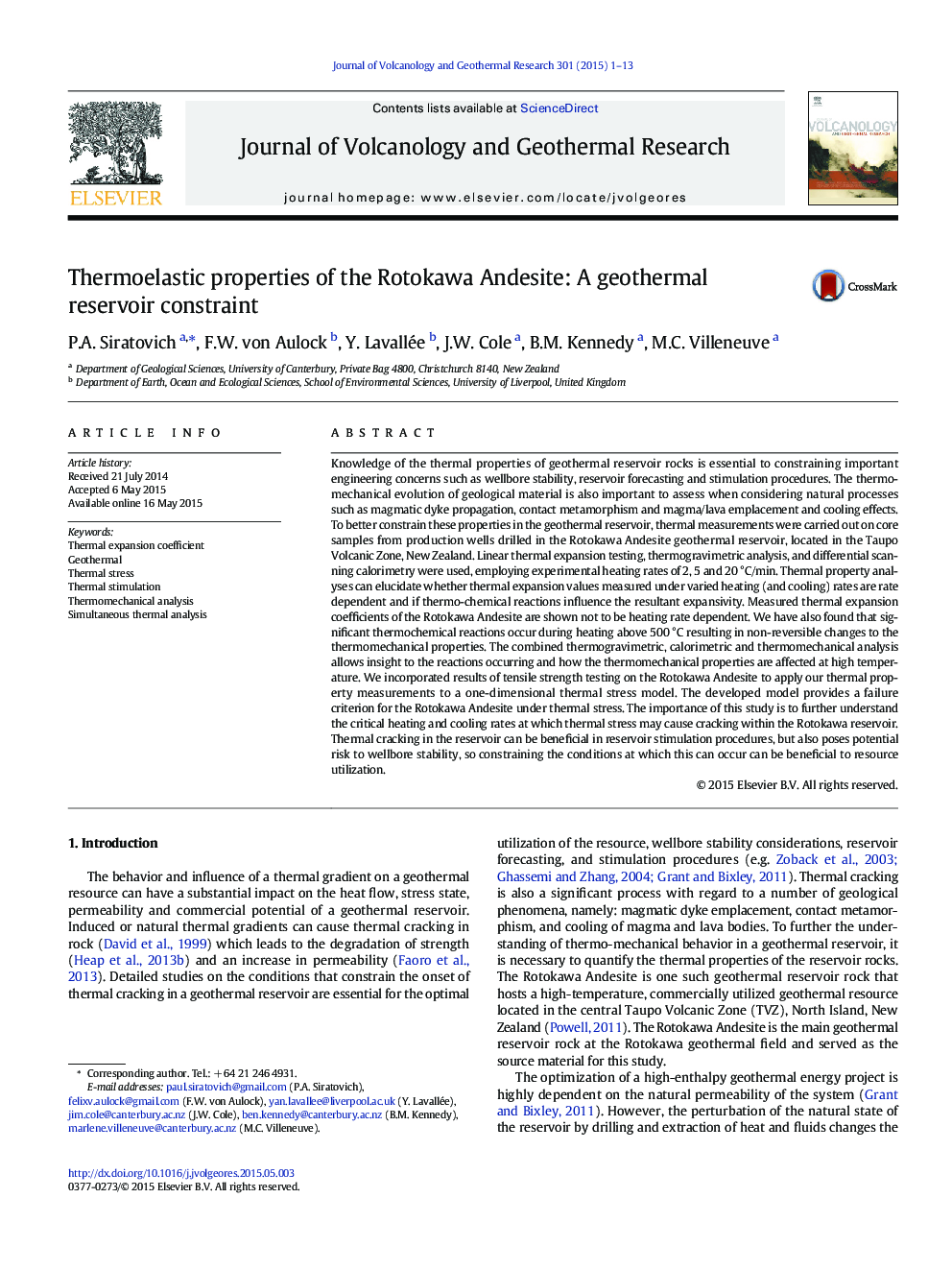 Thermoelastic properties of the Rotokawa Andesite: A geothermal reservoir constraint