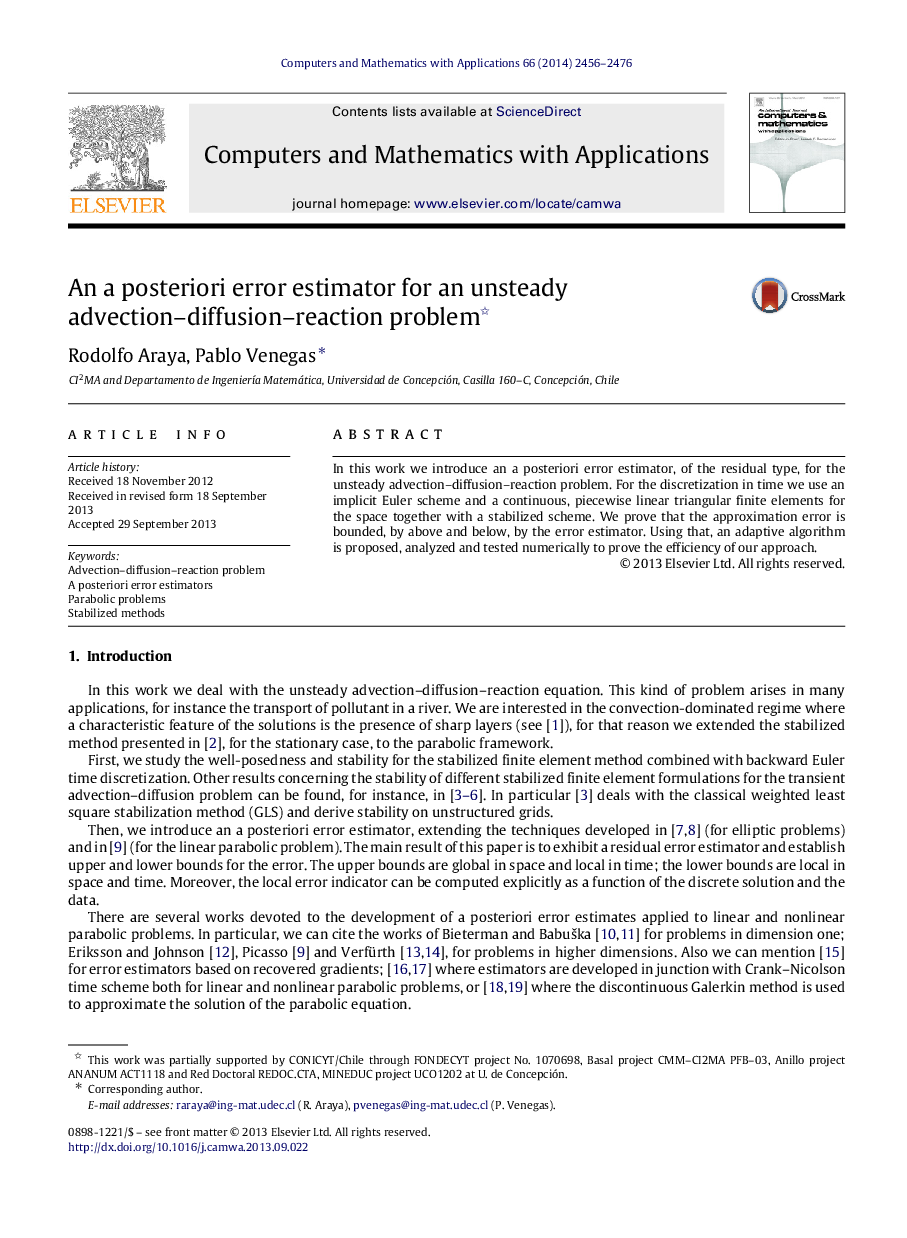 An a posteriori error estimator for an unsteady advection–diffusion–reaction problem 