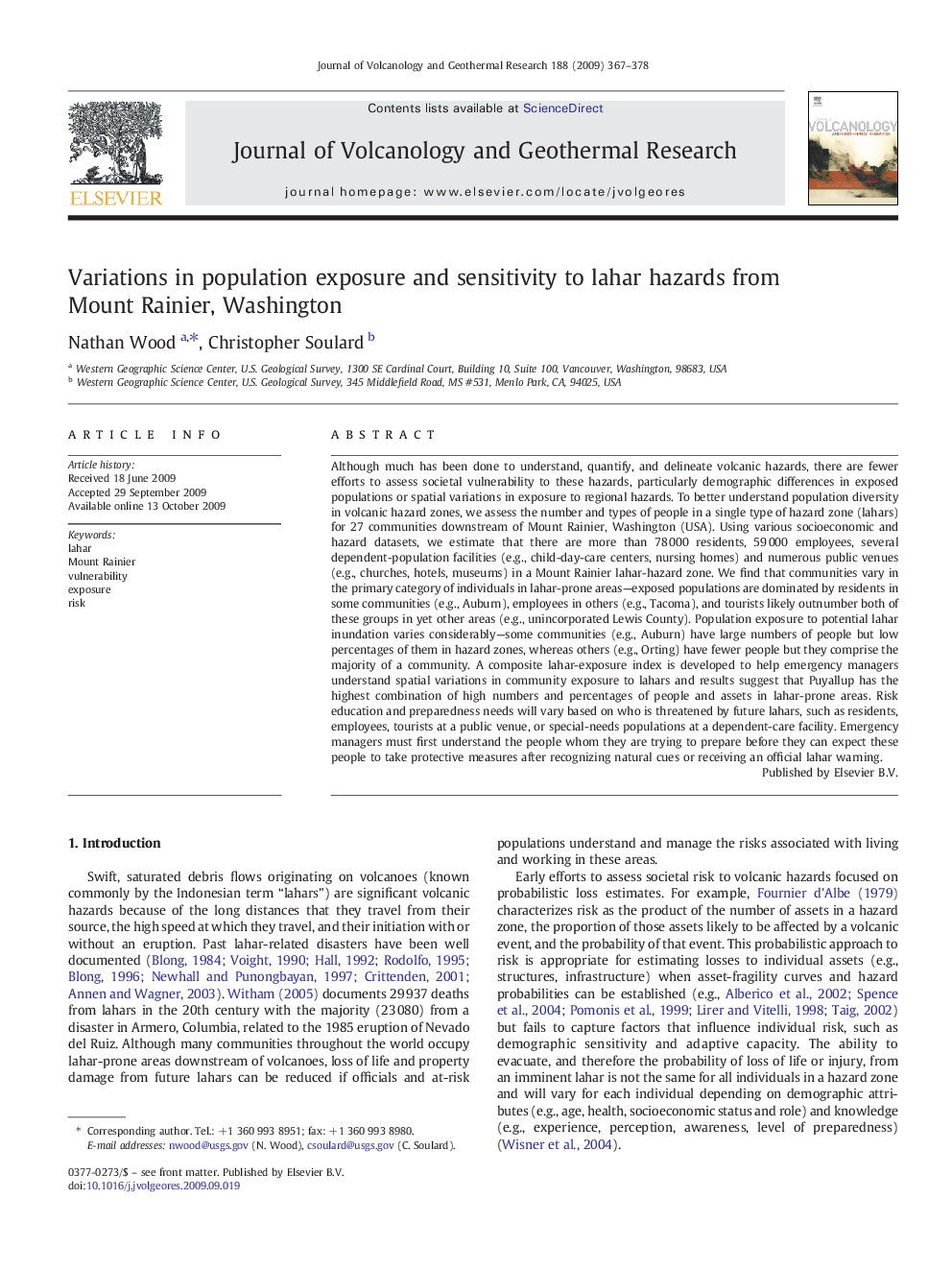 Variations in population exposure and sensitivity to lahar hazards from Mount Rainier, Washington