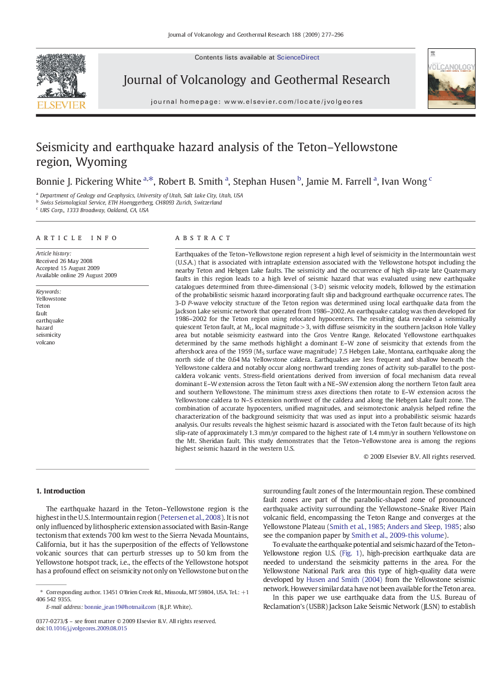 Seismicity and earthquake hazard analysis of the Teton–Yellowstone region, Wyoming