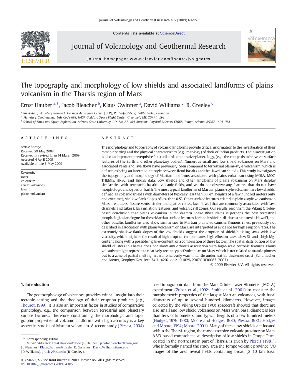 The topography and morphology of low shields and associated landforms of plains volcanism in the Tharsis region of Mars