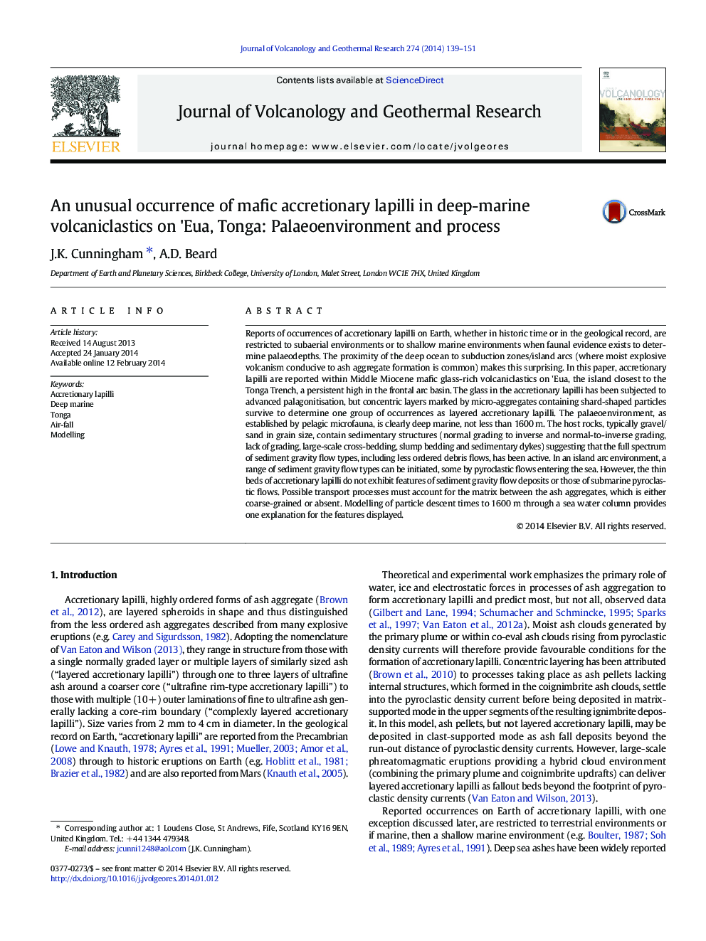 An unusual occurrence of mafic accretionary lapilli in deep-marine volcaniclastics on 'Eua, Tonga: Palaeoenvironment and process