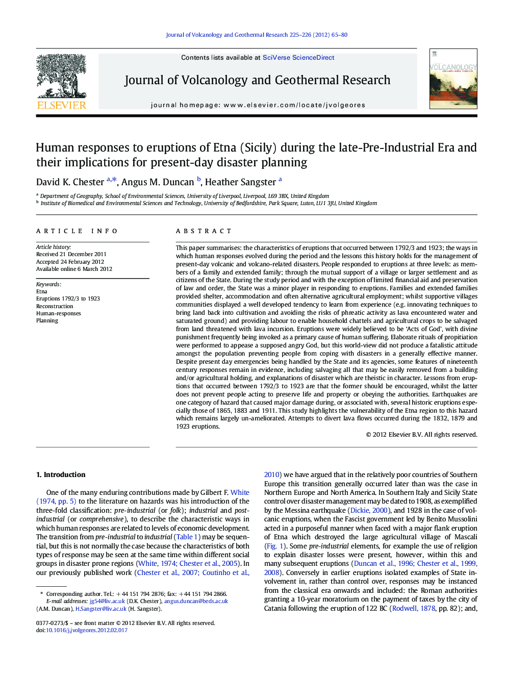 Human responses to eruptions of Etna (Sicily) during the late-Pre-Industrial Era and their implications for present-day disaster planning