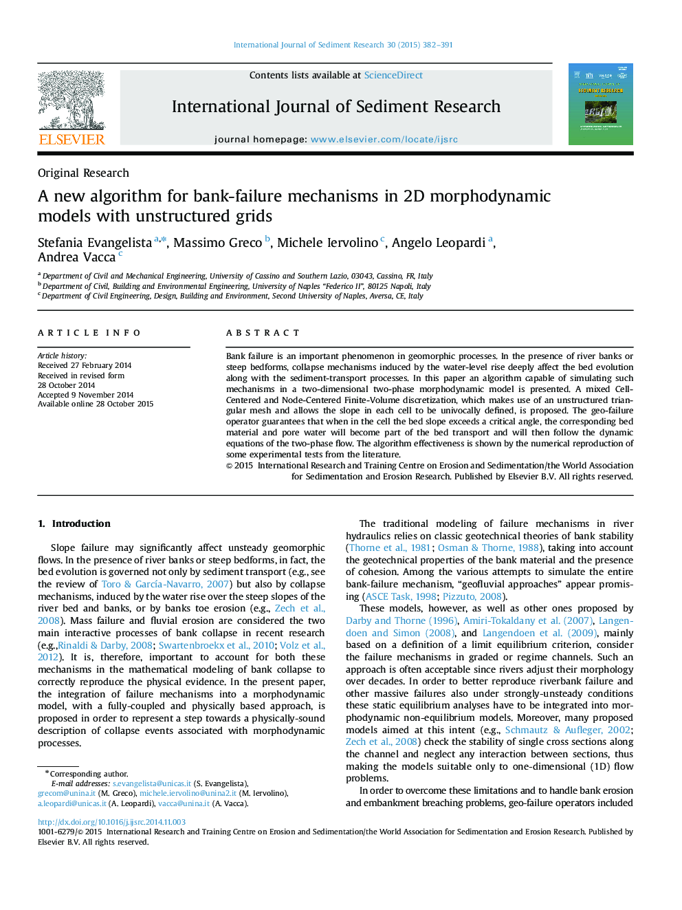 A new algorithm for bank-failure mechanisms in 2D morphodynamic models with unstructured grids