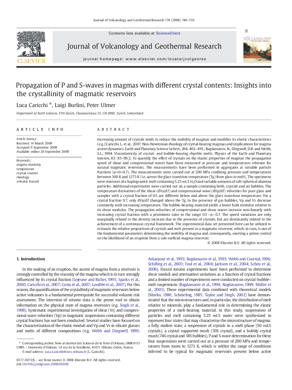 Propagation of P and S-waves in magmas with different crystal contents: Insights into the crystallinity of magmatic reservoirs