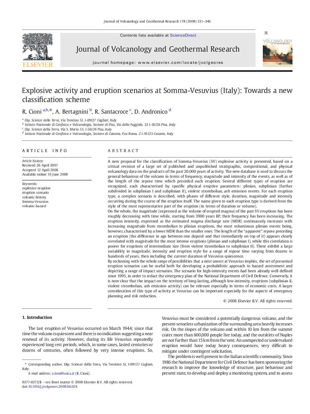 Explosive activity and eruption scenarios at Somma-Vesuvius (Italy): Towards a new classification scheme