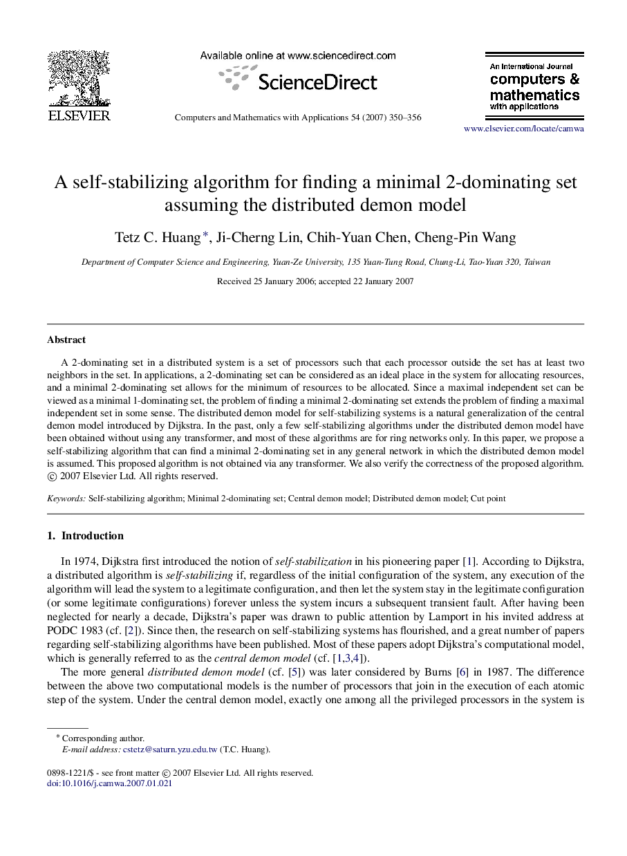 A self-stabilizing algorithm for finding a minimal 2-dominating set assuming the distributed demon model