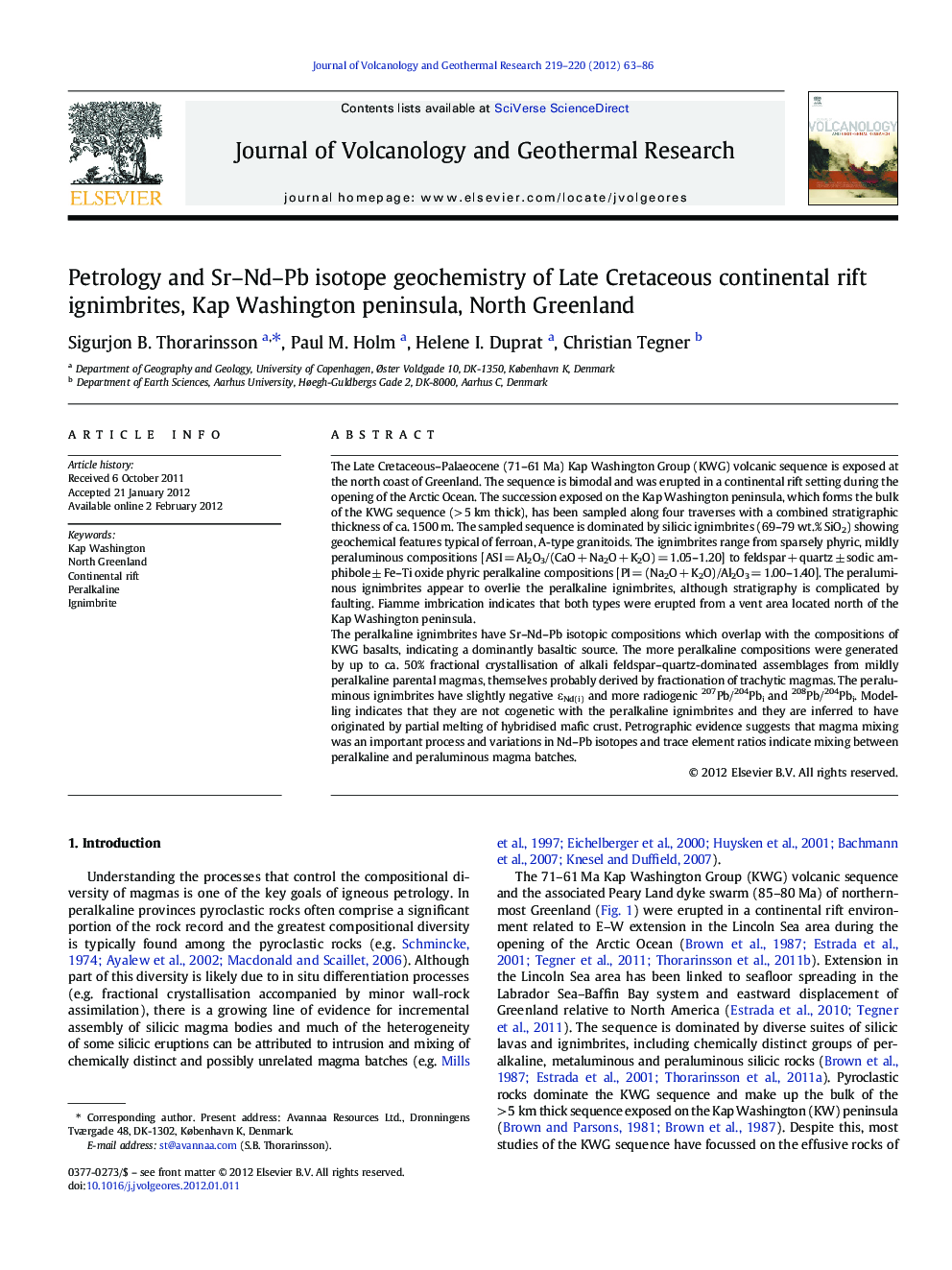 Petrology and Sr–Nd–Pb isotope geochemistry of Late Cretaceous continental rift ignimbrites, Kap Washington peninsula, North Greenland