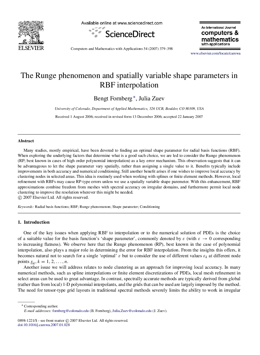 The Runge phenomenon and spatially variable shape parameters in RBF interpolation