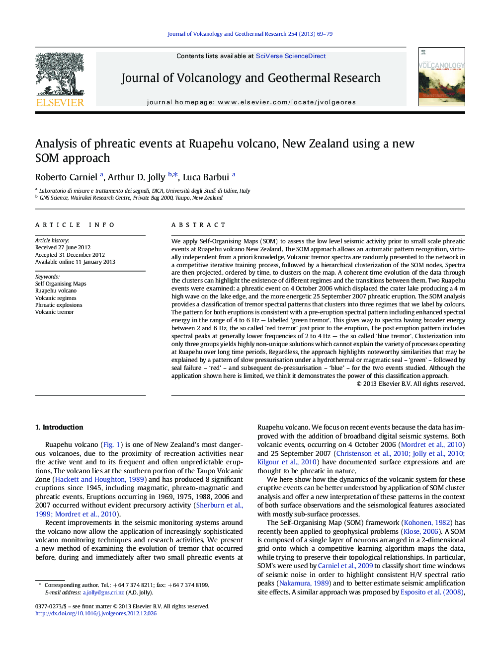 Analysis of phreatic events at Ruapehu volcano, New Zealand using a new SOM approach