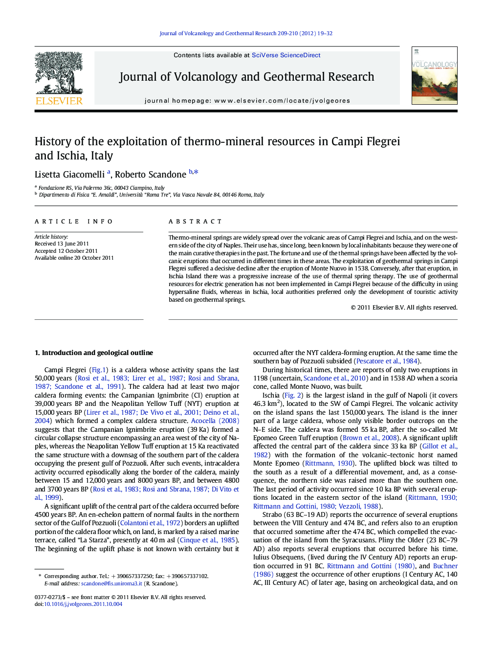 History of the exploitation of thermo-mineral resources in Campi Flegrei and Ischia, Italy
