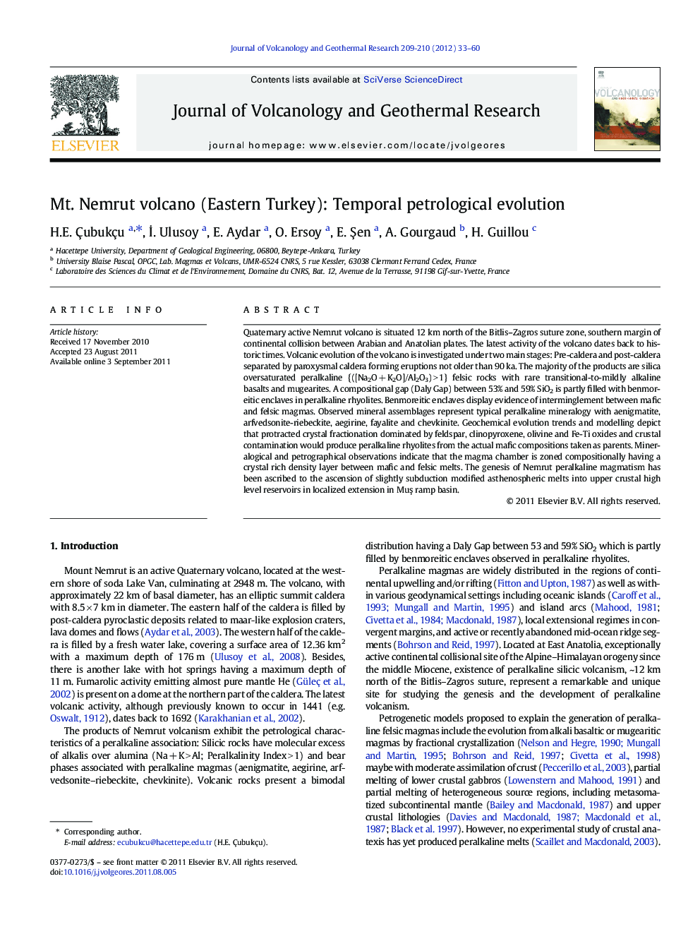 Mt. Nemrut volcano (Eastern Turkey): Temporal petrological evolution