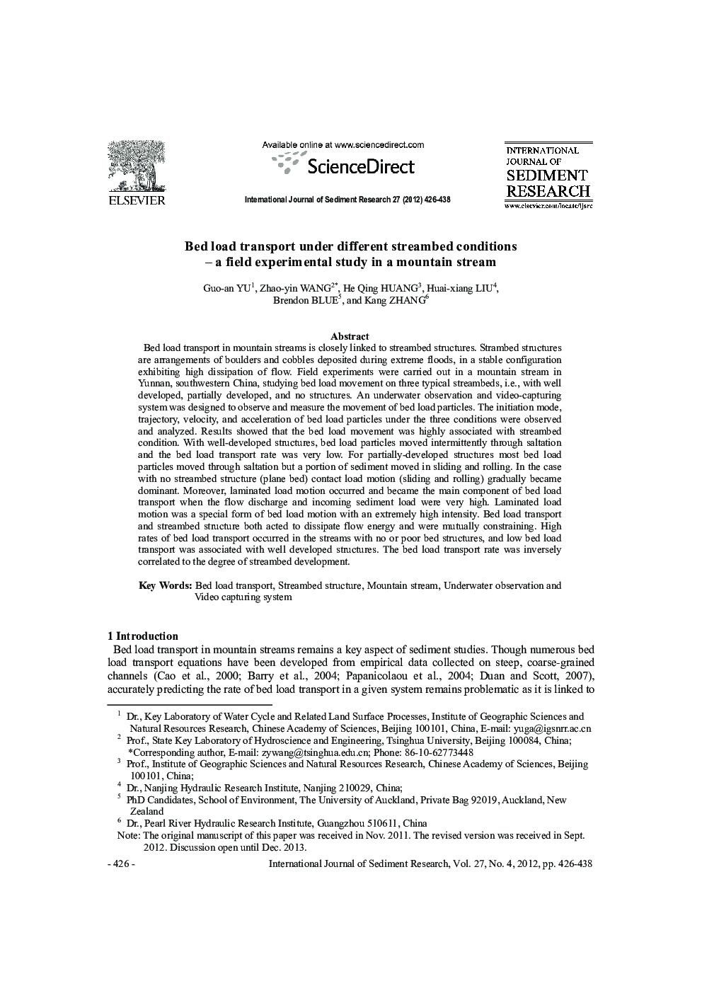 Bed load transport under different streambed conditions – a field experimental study in a mountain stream 