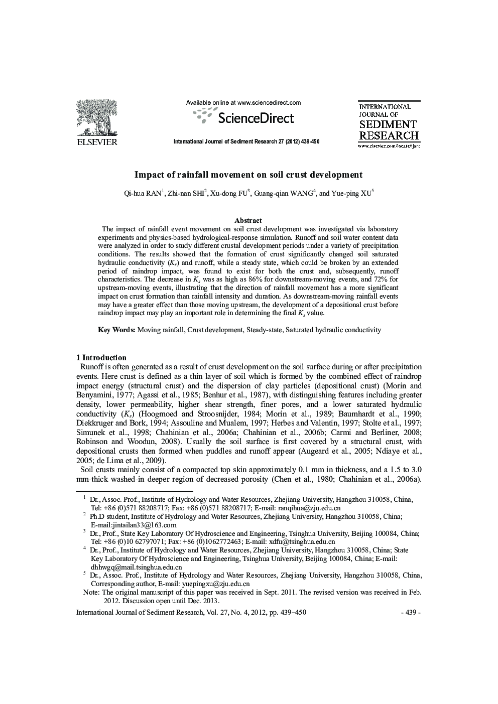 Impact of rainfall movement on soil crust development 