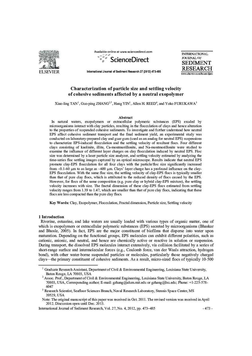 Characterization of particle size and settling velocity of cohesive sediments affected by a neutral exopolymer 