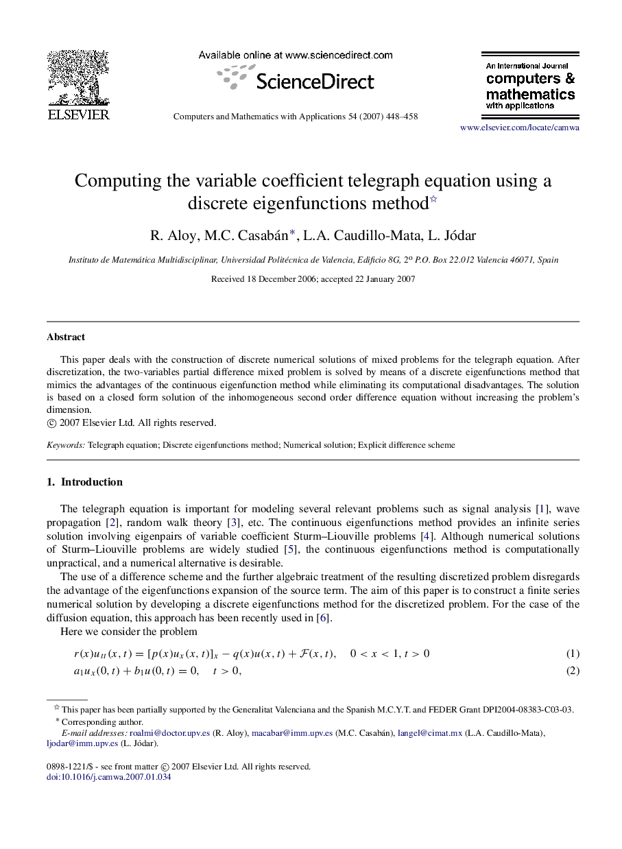 Computing the variable coefficient telegraph equation using a discrete eigenfunctions method 