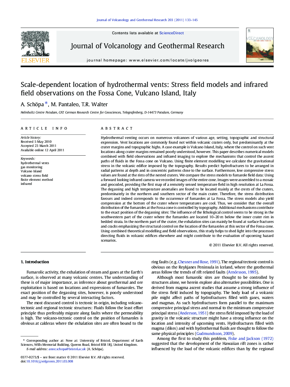 Scale-dependent location of hydrothermal vents: Stress field models and infrared field observations on the Fossa Cone, Vulcano Island, Italy