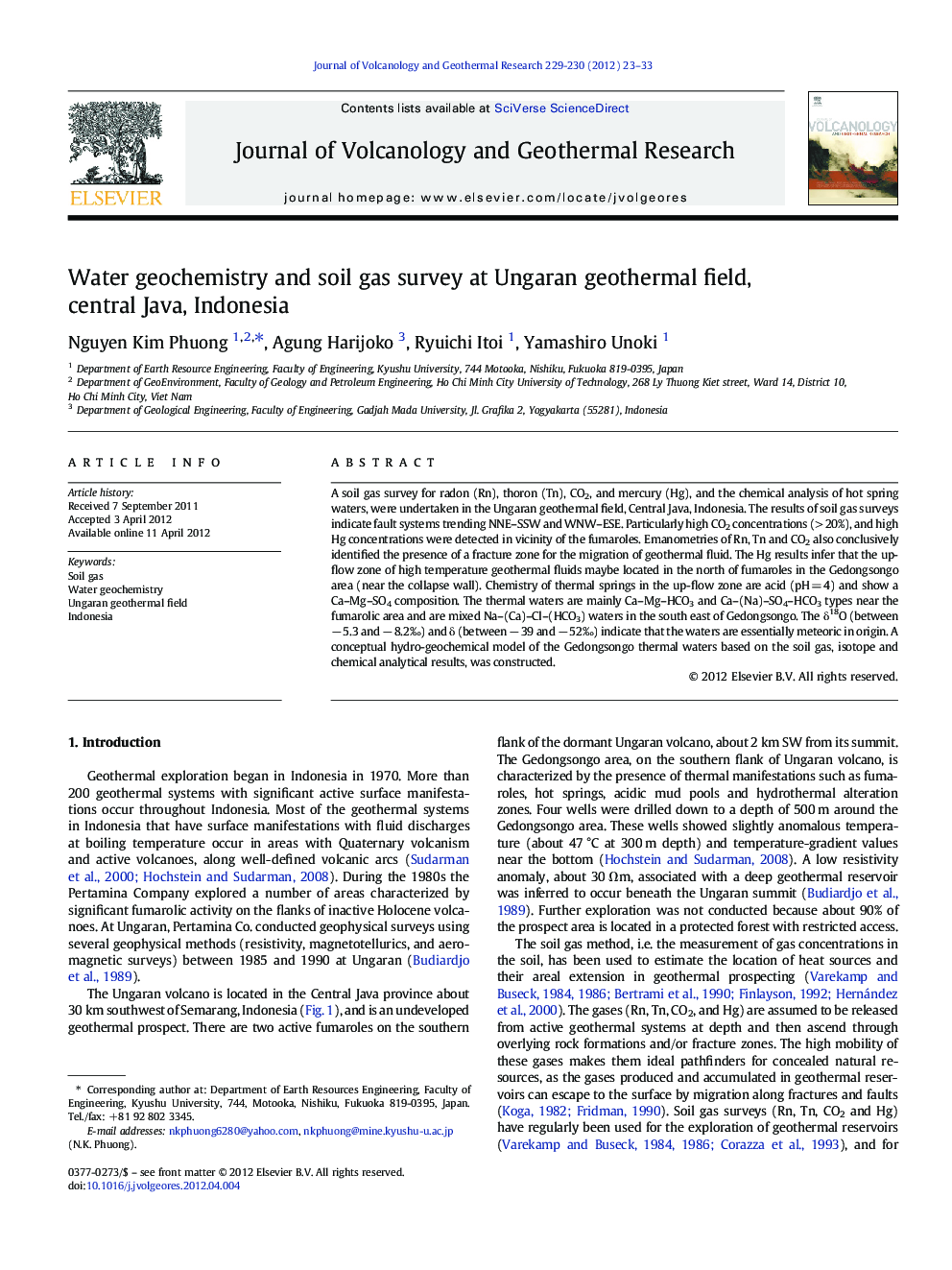 Water geochemistry and soil gas survey at Ungaran geothermal field, central Java, Indonesia