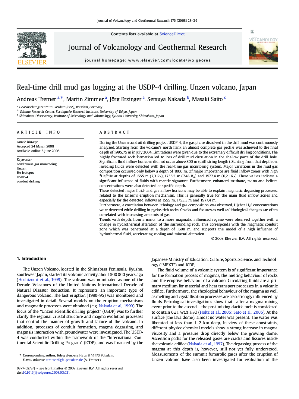 Real-time drill mud gas logging at the USDP-4 drilling, Unzen volcano, Japan