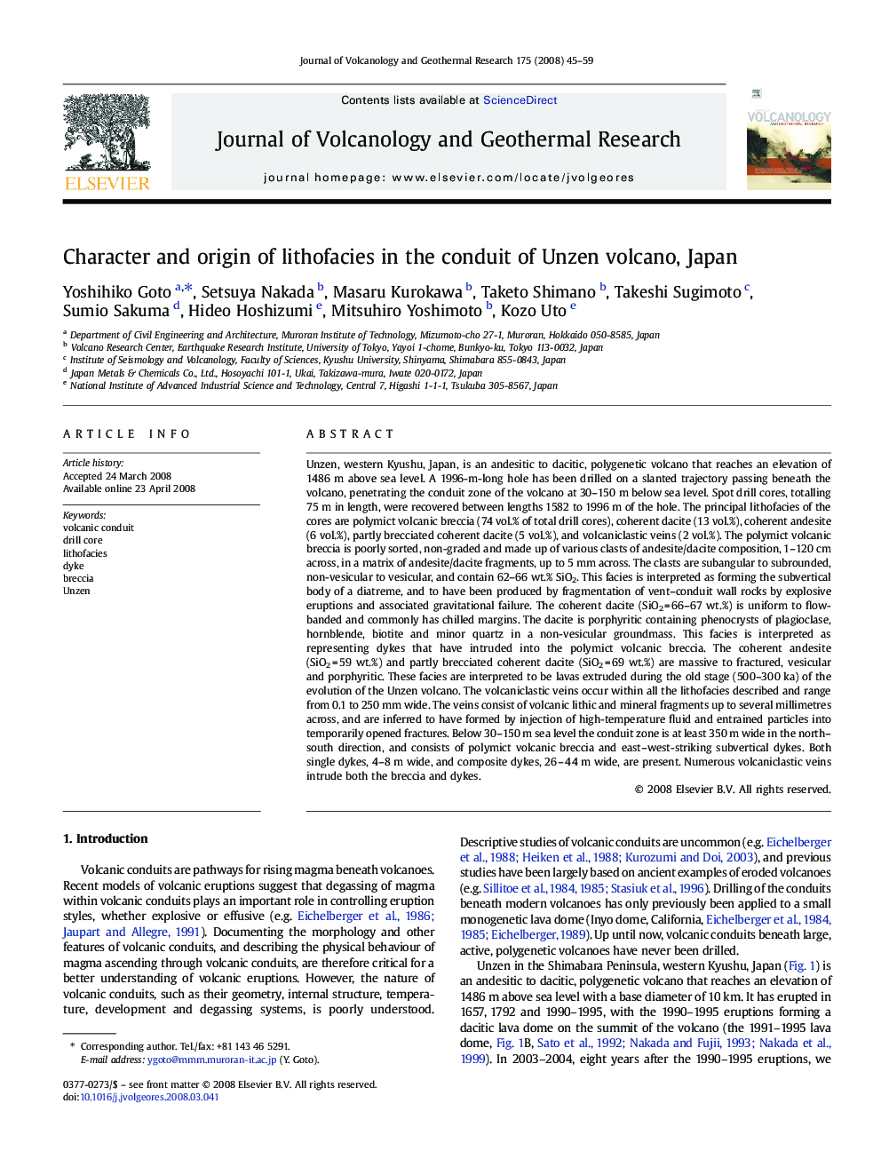 Character and origin of lithofacies in the conduit of Unzen volcano, Japan