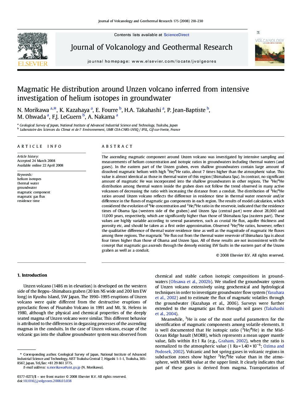 Magmatic He distribution around Unzen volcano inferred from intensive investigation of helium isotopes in groundwater