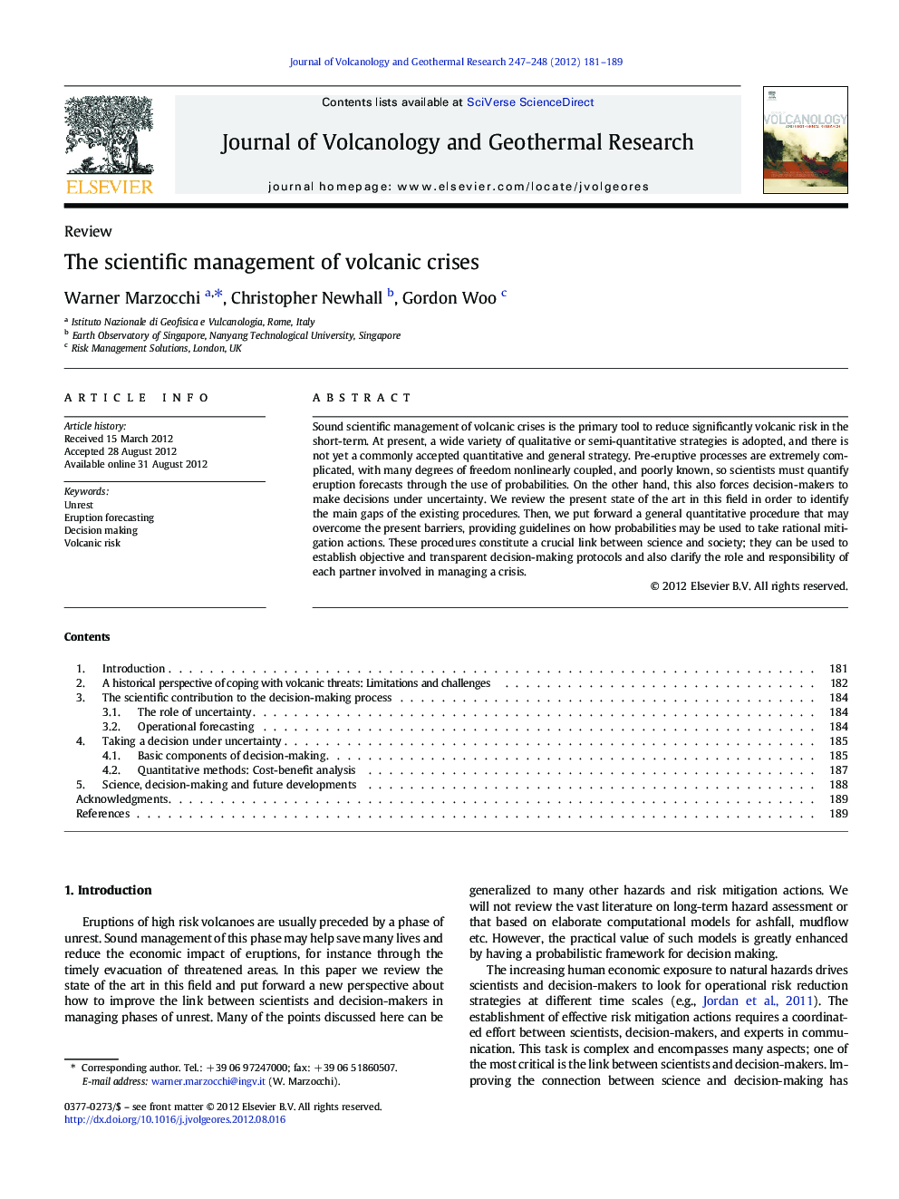 The scientific management of volcanic crises