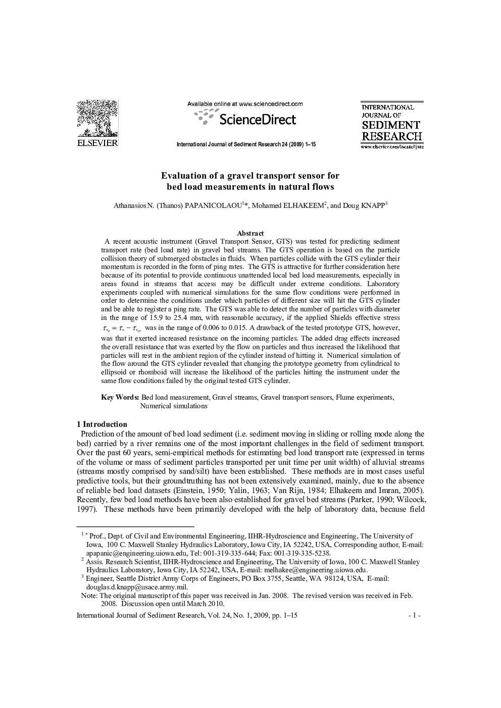 Evaluation of a gravel transport sensor for bed load measurements in natural flows 